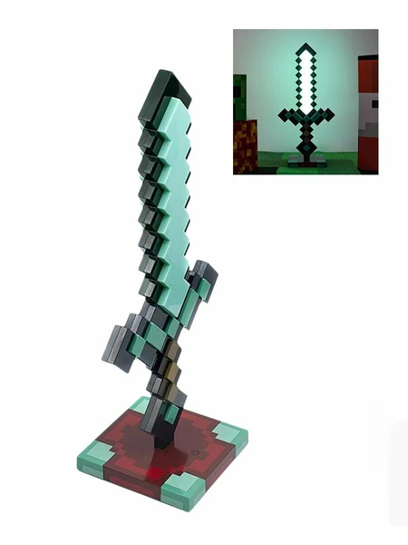 Меч Майкрафт Алмазний з підставкою і підсвіткою на акумуляторі Minecraft Diamond Sword Нічник Світильник Sword фото