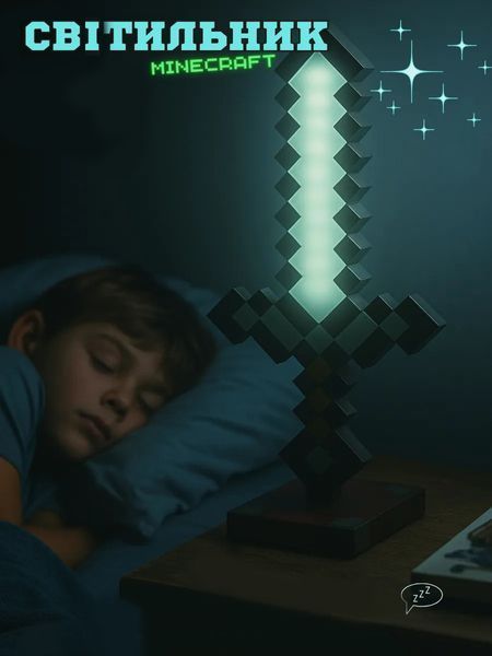 Меч Майкрафт Алмазний з підставкою і підсвіткою на акумуляторі Minecraft Diamond Sword Нічник Світильник Sword фото