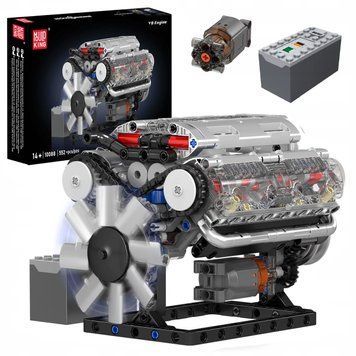Конструктор бензиновий двигун V8 восьмициліндровий мотор авто Mould King на 535 деталей  V8bl фото
