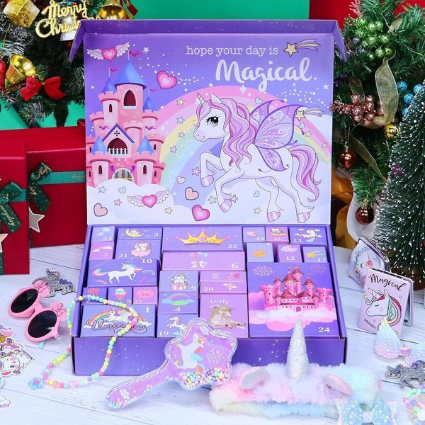 Адвент-календар для дівчинки біжутерія прикраси косметичка  Magical на 24 вікна зі сюрпризами, 142 елементи adsharmB фото