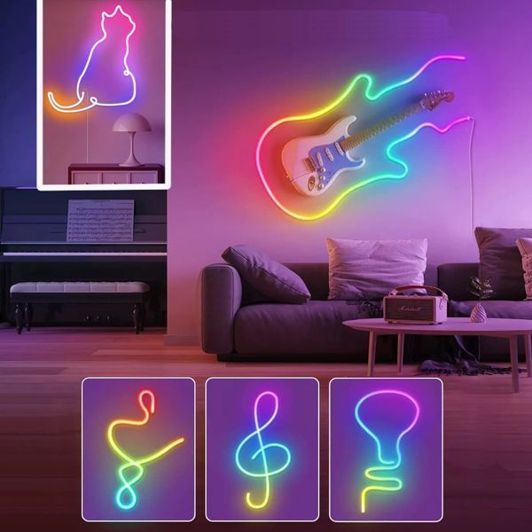 Розумна гнучка неонова світлодіодна стрічка Neon RGB-IC 5 м з Bluetooth адаптером і синхронізацією музики Neon фото
