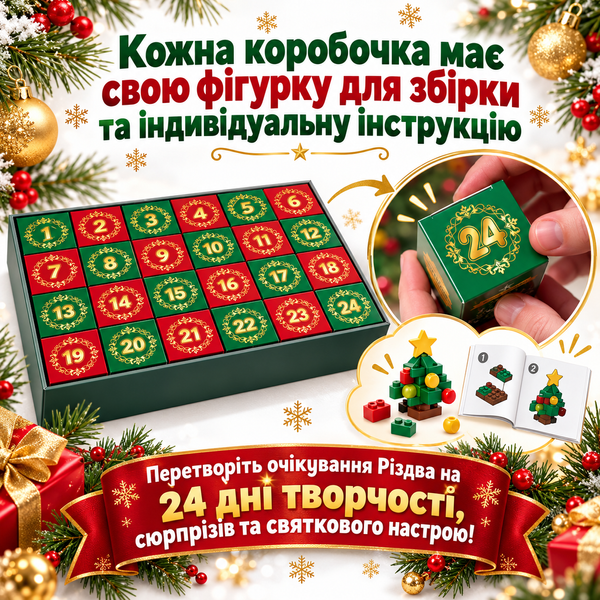 Конструктор Адвент-календар &laquo;Різдвяні прикраси на ялинку&raquo; 24 в 1, 460 деталей міні блоки Advent24onTREE фото