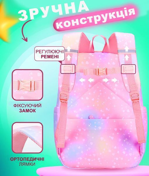 Дитячий Шкільний рюкзак для дівчат Rainbow Med для дівчинки Веселка єдиноріг квіти Фіолетовий fiolet фото