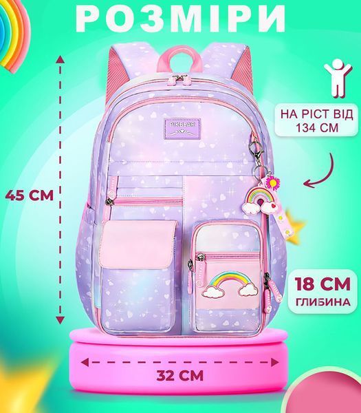 Дитячий Шкільний рюкзак для дівчат Rainbow Med для дівчинки Веселка єдиноріг квіти Фіолетовий fiolet фото