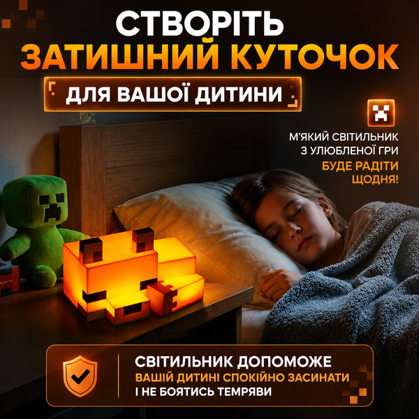 Нічник Minecraft Лисичка &ndash; дитячий LED світильник лис з м&rsquo;яким світлом на акумуляторі lusmncrf фото